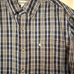 Men’s CARHARTT Large Blue Plaid Button Down Short Sleeve Relaxed Fit Shirt